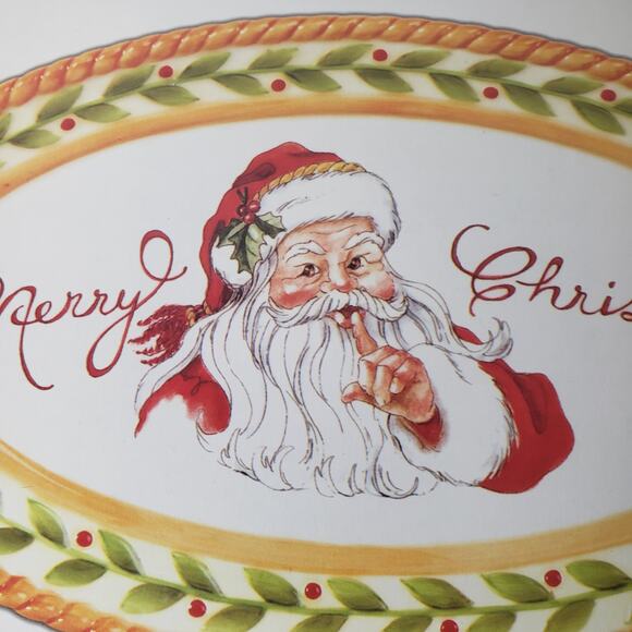 FITZ and FLOYD Vintage Santa pattern sentiment candy serving tray - Picture 6 of 8